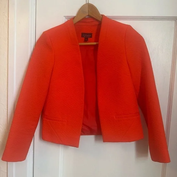Topshop Croco Embossed High Hip Bright Orange Blazer  Size 0 - Picture 6 of 8